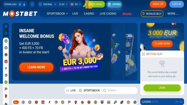 Mostbet casino screenshot